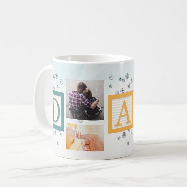 Modern Best DAD Ever Script Simple3 Photo Collage  Coffee Mug (Front Left)
