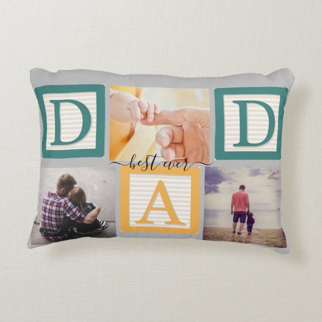 Modern Best DAD Ever Script Simple3 Photo Collage  Decorative Cushion (Back)