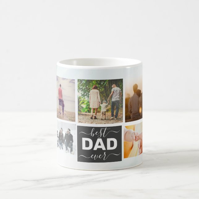 Modern Best DAD Ever Script Simple 9 Photo Collage Coffee Mug (Center)