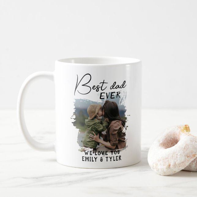 Modern Best Dad Family Photo Father`s Day  Coffee Mug (With Donut)