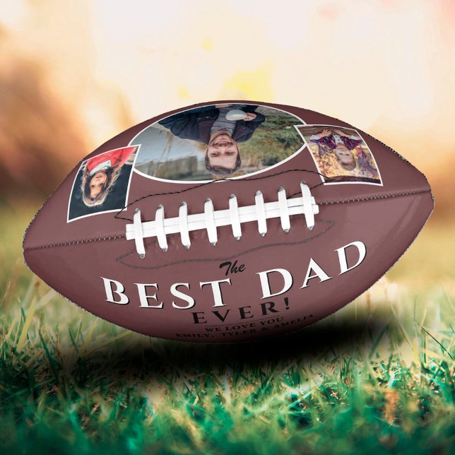 Modern Best Dad Father 3 Photo Collage Football (Creator Uploaded)