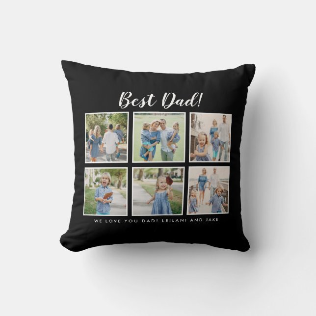 Modern Best Dad! Photo Collage Black Cushion (Front)