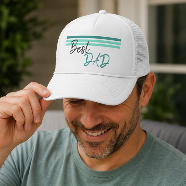 Modern Best Dad Turquoise Script Father`s Day Trucker Hat (Creator Uploaded)