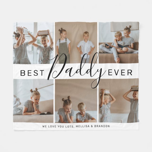 Modern 'Best Daddy Ever' Photo Collage Fleece Blanket (Front (Horizontal))