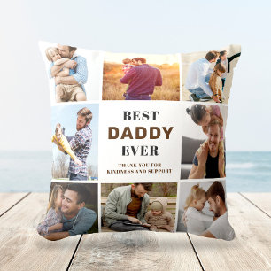 Modern BEST DADDY Photo Collage Gift Throw Pillow