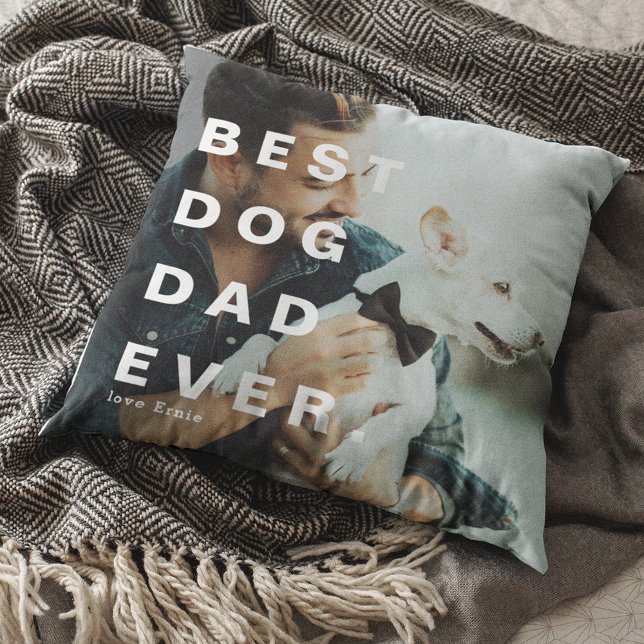Modern BEST DOG DAD EVER Custom Photo Cushion (Creator Uploaded)
