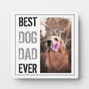 Modern Best Dog Dad Ever Photo Black And White Plaque