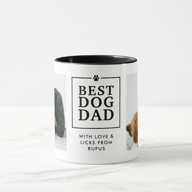 Modern "Best Dog Dad" Paw In Heart 2-Photo Mug (Center)