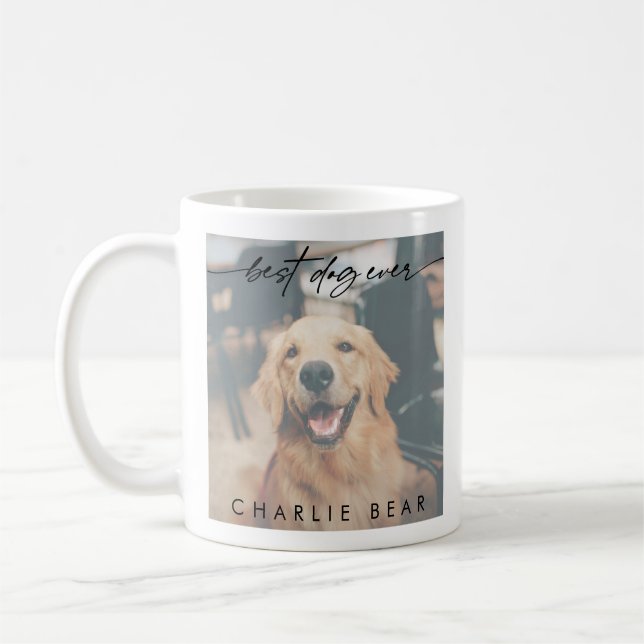 Modern Best Dog Ever Dark Photo Overlay Script  Coffee Mug (Left)
