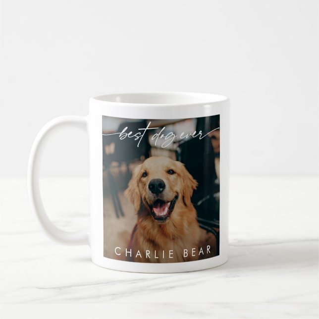 Modern Best Dog Ever Dark Photo Overlay Script  Coffee Mug (Left)
