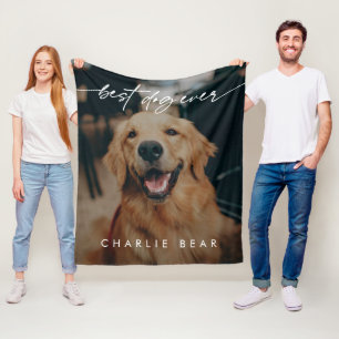 Modern Best Dog Ever Dark Photo Overlay Script  Fleece Blanket