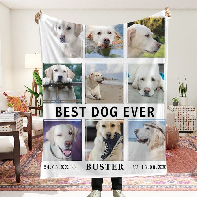 Modern Best Dog Ever Photo Collage Memorial Fleece Blanket (Creator Uploaded)