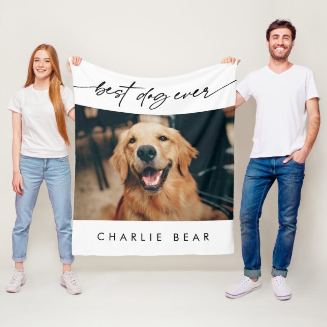 Modern Best Dog Ever Photo Handwritten Script  Fleece Blanket (In Situ)