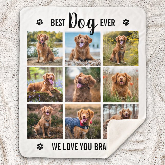 Modern Best Dog Ever White Photo Collage Sherpa Blanket (Creator Uploaded)