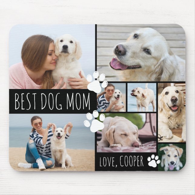 Modern BEST DOG MOM 8 Photos Personalised Mouse Pad (Front)