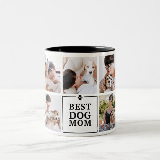 Modern Best Dog Mum 7-Photo Collage Two-Tone Coffee Mug