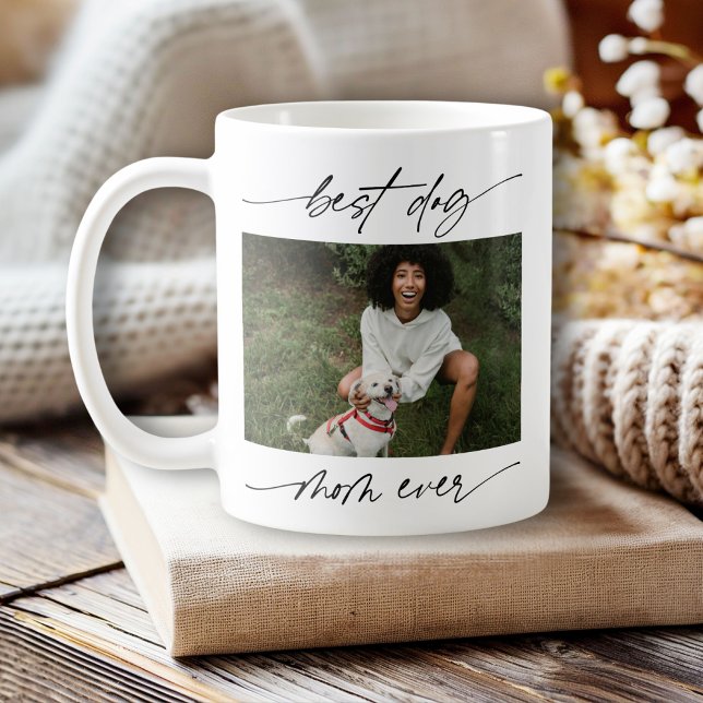 Modern Best Dog Mum Ever Photo Handwritten Script  Coffee Mug (Creator Uploaded)