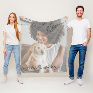 Modern Best Dog Mum Ever Photo White Overlay Fleece Blanket