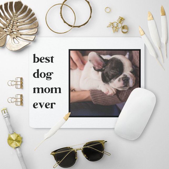 Modern Best Dog Mum Ever Quote Photo Mouse Pad (Creator Uploaded)