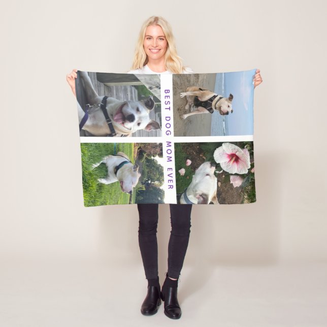 Modern Best Dog Mum Photo Collage Fleece Blanket (In Situ)
