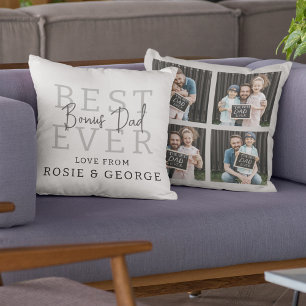 Modern Best Ever Bonus Dad   Photo Collage Cushion
