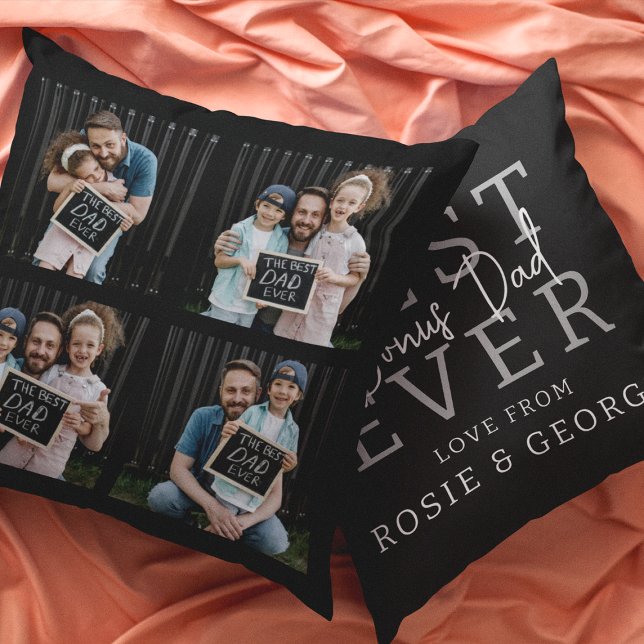 Modern Best Ever Bonus Dad | Photo Collage Cushion (Creator Uploaded)
