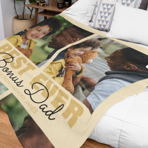 Modern Best Ever Bonus Dad Photo Collage Fleece Blanket