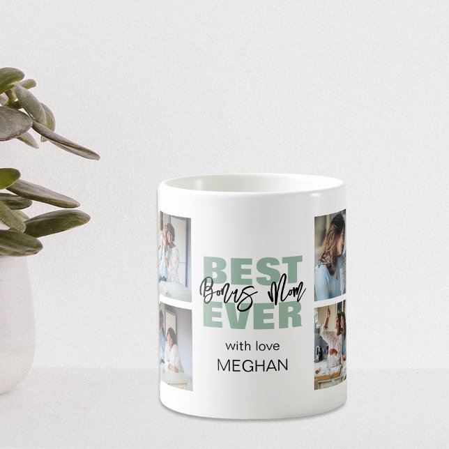 Modern Best Ever Bonus Mum | Photo Collage Coffee Mug (Creator Uploaded)