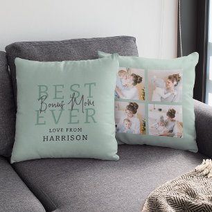 Modern Best Ever Bonus Mum Photo Collage Cushion