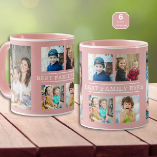 Modern Best Family Ever 6 Photo Collage Pink Mug