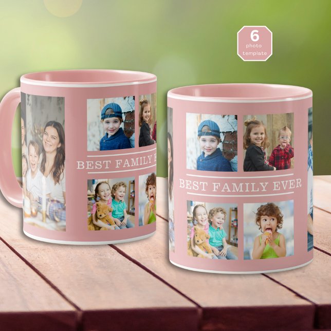 Modern Best Family Ever 6 Photo Collage Pink Mug (Creator Uploaded)