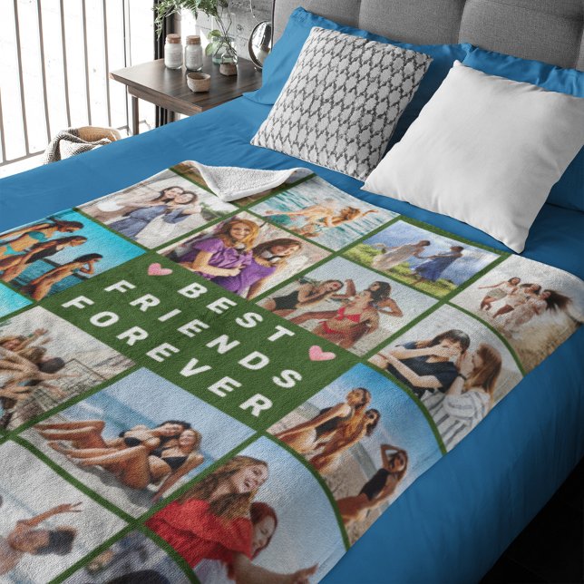 Modern Best Forever Friends: Photo Collage Custom Fleece Blanket (Creator Uploaded)