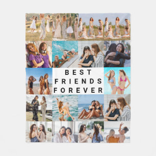 Modern Best Friend Forever Custom 18 Photo Collage Fleece Blanket