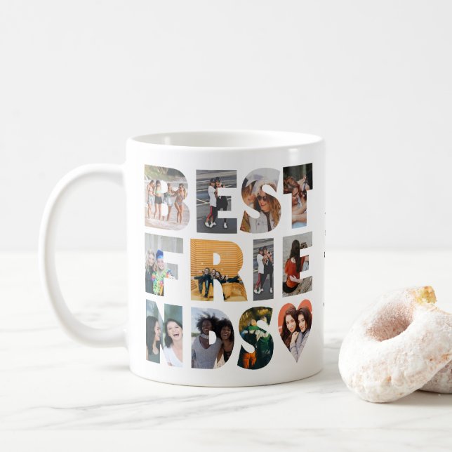 Modern Best Friends 12 Photo Collage BFF Besties Coffee Mug (With Donut)