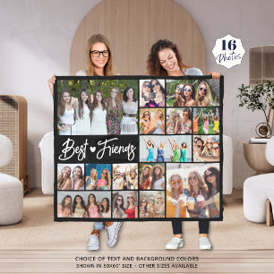 Modern Best Friends 16 Photo Collage Your Colour Fleece Blanket