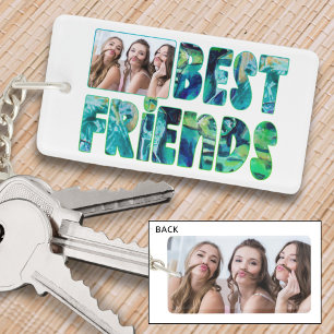 Modern BEST FRIENDS 2 Photos Teal Turquoise Key Ring