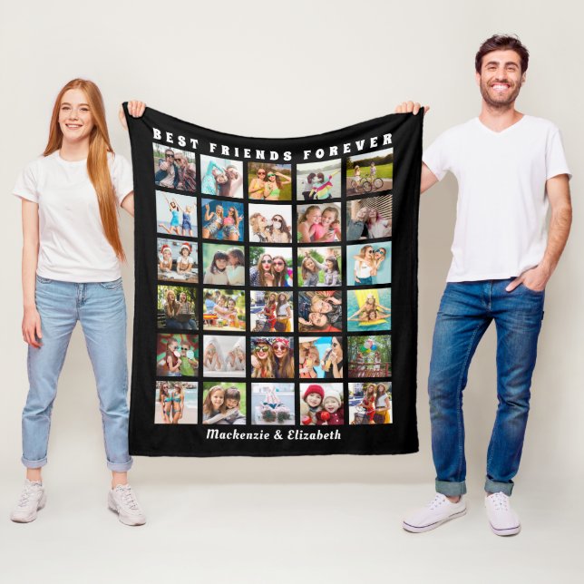 Modern Best Friends 30 Photo Collage Black Fleece Blanket (In Situ)