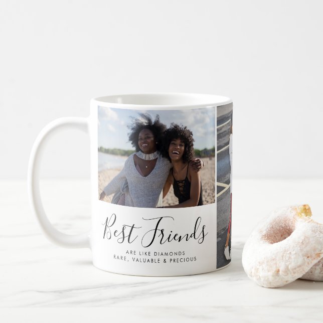 Modern Best Friends 3 Photo Collage BFF Besties Coffee Mug (With Donut)