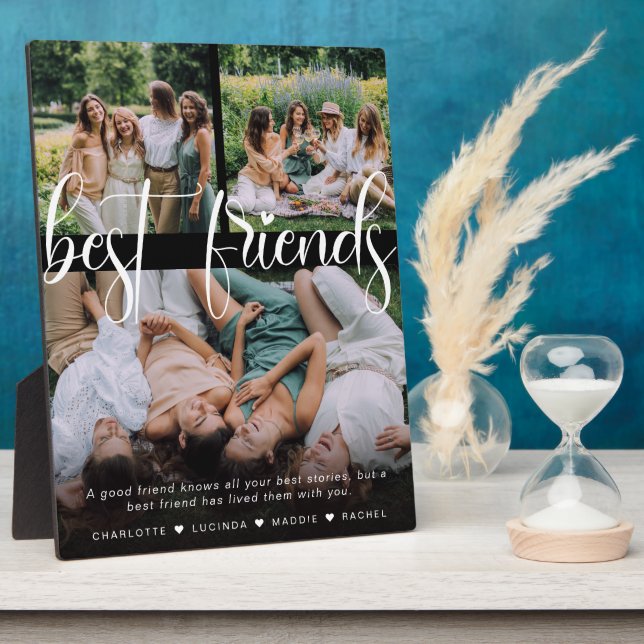 Modern Best Friends 3 Photo Collage & Custom Text Plaque (Side)