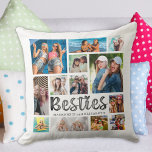 Modern Best Friends BESTIES 13 Photo Collage Cushion<br><div class="desc">Easily create a modern photo collage keepsake throw pillow for your best friend with 13 pictures and the title BESTIES in a trendy hand lettered typography and personalised with names or your custom text against an editable black background colour. Makes a memorable gift for your BFF's birthday, as a graduation...</div>