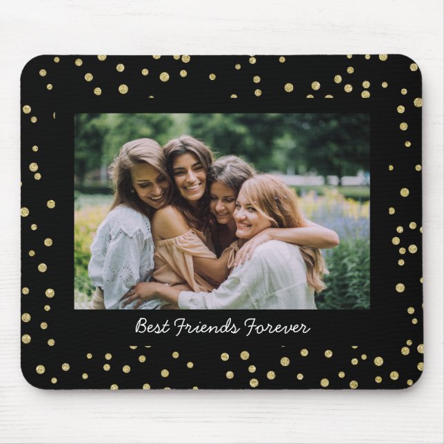 Modern Best Friends BFF Besties Photo Black Gold  Mouse Pad (Front)