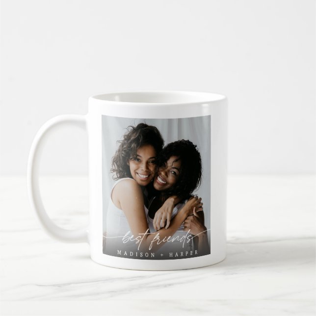 Modern Best Friends BFF Photo Script Coffee Mug (Left)