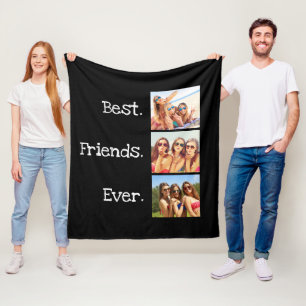 Modern Best Friends Ever 3 Photo Collage Black Fleece Blanket