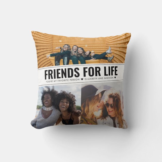 Modern Best Friends For Life BFF Besties 3 Photo Cushion (Front)