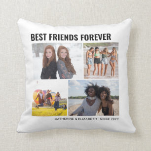 Modern Best Friends Forever 4 Photo Collage Names Cushion