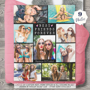 Modern BEST FRIENDS FOREVER 9 Photo Collage Names Fleece Blanket