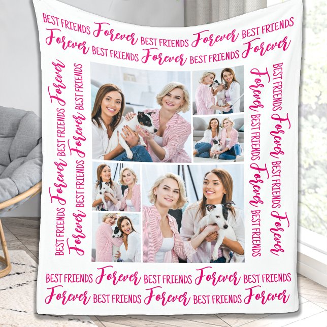 Modern BEST FRIENDS FOREVER Custom 6 Photo Fleece Blanket (Creator Uploaded)