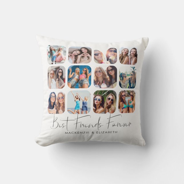 Modern Best Friends Forever Handwritten 12 Photo Cushion (Front)