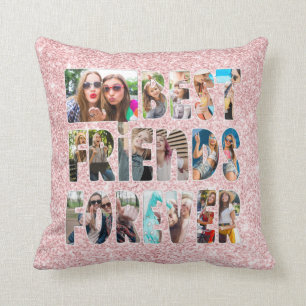 Modern BEST FRIENDS FOREVER Letters Photo Glitter Cushion