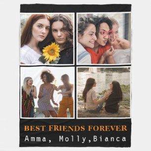 Modern Best Friends Forever Photo Collage Bestie Fleece Blanket